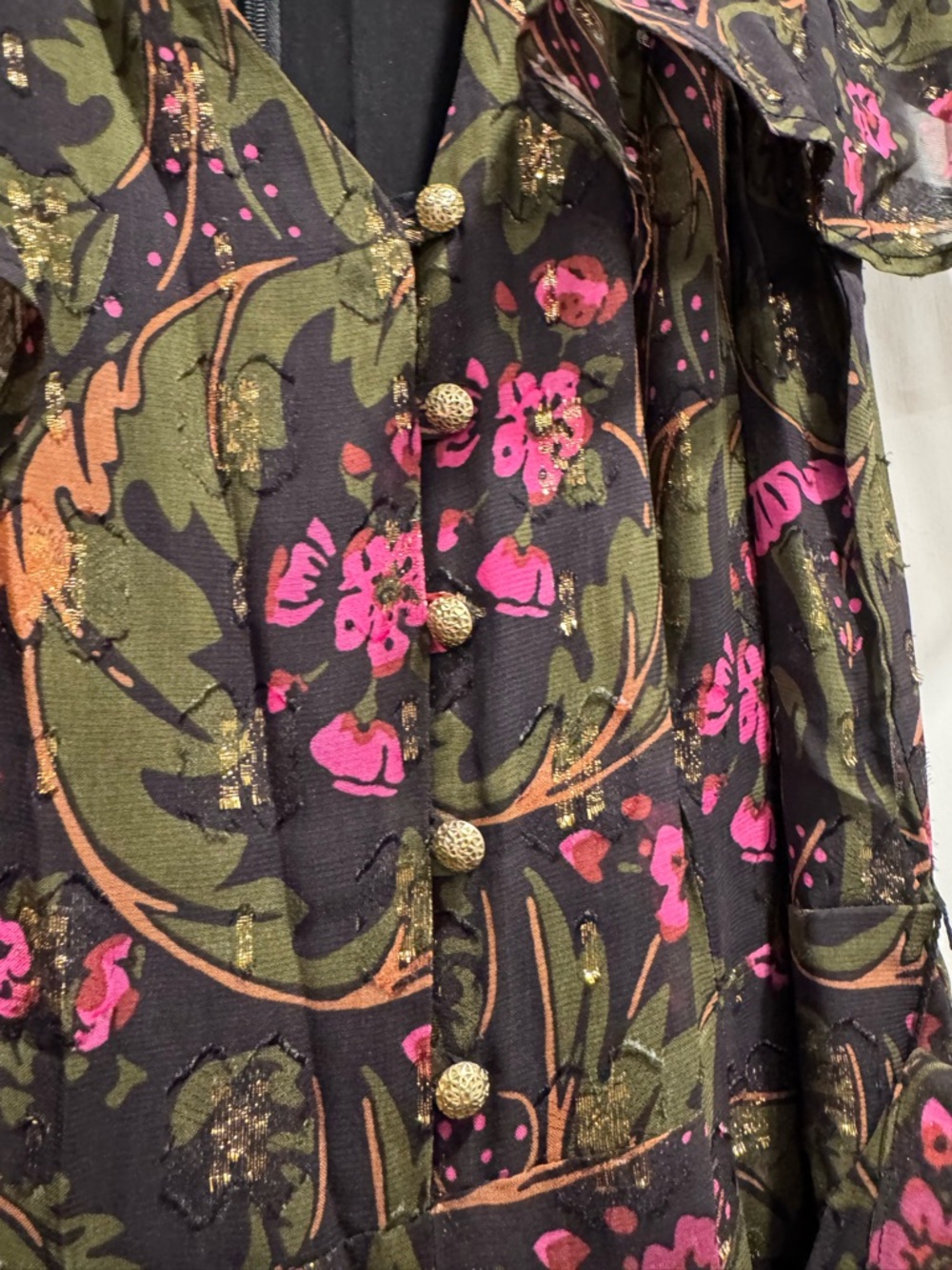 Anthropologie Ett Twa Metallic Floral Brenda Jumpsuit Green Wedding Guest Party - Picture 9 of 16